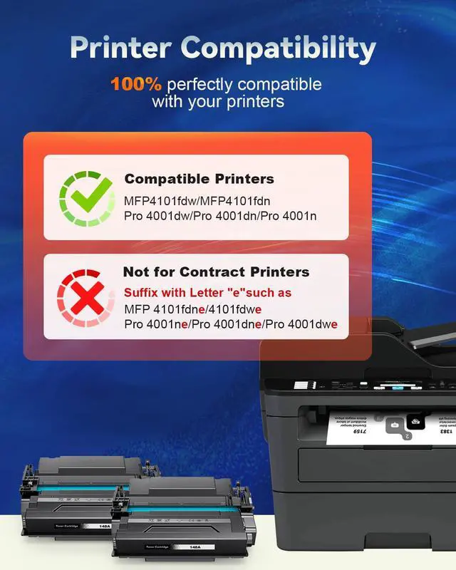 Alt view image 2 of 7 - 148A Toner Cartridge Black 4001n 4101fdw with Chip Compatible for HP W1480A | Compatible for High Yield 148A 148X Use with HP LaserJet Pro MFP 4101fdw 4101fdn Pro 4001dw 4001dn Printer (2 Black)