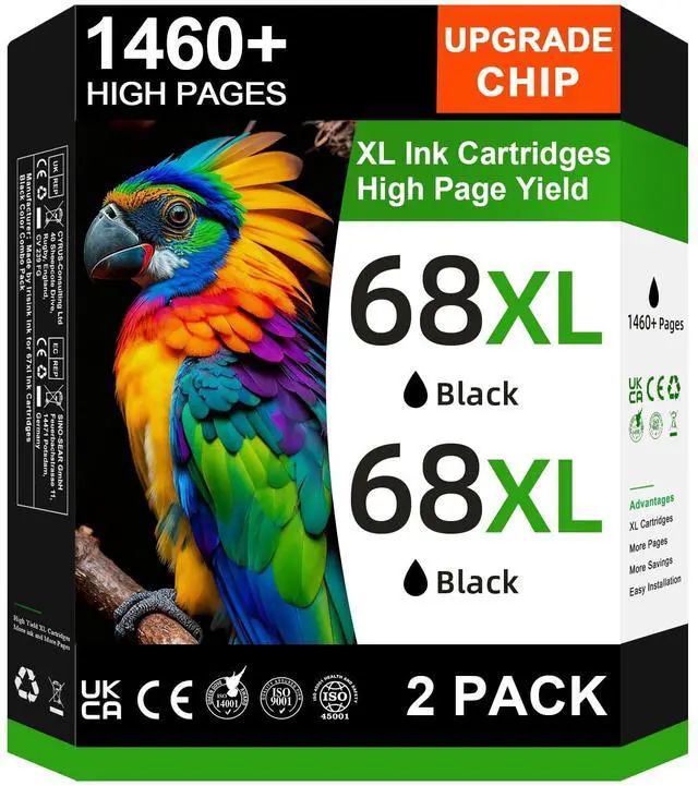 Main image of 68XL Black Ink Cartridge High Yield Compatible for HP 68 Black Ink Cartridge for HP 68 Ink Cartridges Compatible for 6155e 6555e 6100e 6165e 6500e 6152e 6552e 6558e Printer (2 Black, 2 Pack)