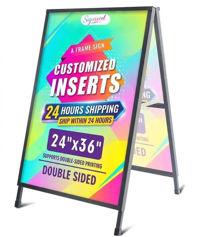Main image of Custom A Frame Sign Sidewalk Sign 24"x36" - Sandwich Board Signs Outdoor, Heavy Duty Slide-Folding Frame Custom Sign Holder|Poster Board for Business, Advertising(frame+insert)