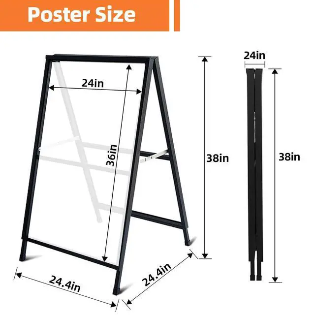 Alt view image 3 of 7 - Custom A Frame Sign Sidewalk Sign 24"x36" - Sandwich Board Signs Outdoor, Heavy Duty Slide-Folding Frame Custom Sign Holder|Poster Board for Business, Advertising(frame+insert)