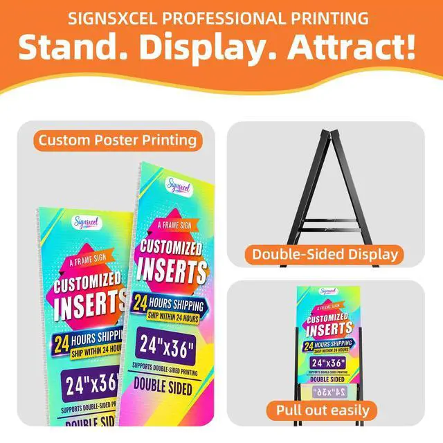 Alt view image 2 of 7 - Custom A Frame Sign Sidewalk Sign 24"x36" - Sandwich Board Signs Outdoor, Heavy Duty Slide-Folding Frame Custom Sign Holder|Poster Board for Business, Advertising(frame+insert)