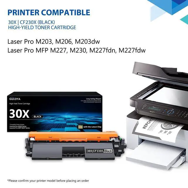 Alt view image 2 of 7 - 30X CF230X Black Toner Cartridge High Yield 2-Pack with Chip: 30X Toner Cartridge Replacement for HP30X CF230X Black Toner Works with Laser Pro M203dn M203dw Pro MFP M227fdn M227sdn M227fdw Printer