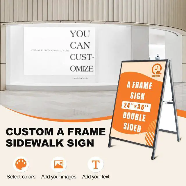 Alt view image 7 of 7 - Custom A Frame Sign Sidewalk Sign 24"x36" - Sandwich Board Signs Outdoor, Heavy Duty Slide-Folding Frame Custom Sign Holder|Poster Board for Business, Advertising(frame+insert)