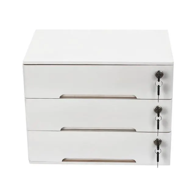 Alt view image 7 of 7 - Desk Organizer with 3 Drawers, Wooden Desktop Storage Cabinet File Holder with Locks and Keys, Storage Organizer Filing Case for Office Bedroom Home, L15.8*W11*H12.2in, White