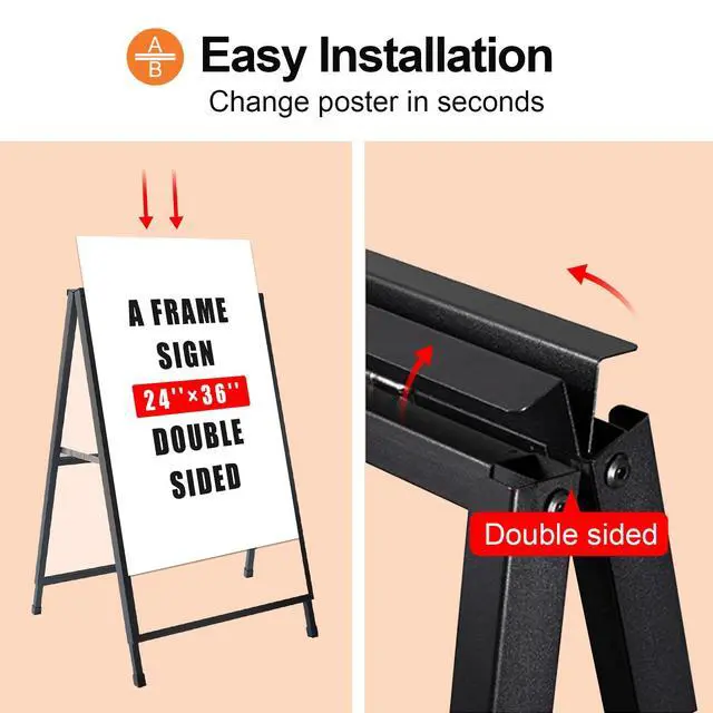 Alt view image 5 of 7 - Custom A Frame Sign Sidewalk Sign 24"x36" - Sandwich Board Signs Outdoor, Heavy Duty Slide-Folding Frame Custom Sign Holder|Poster Board for Business, Advertising(frame+insert)