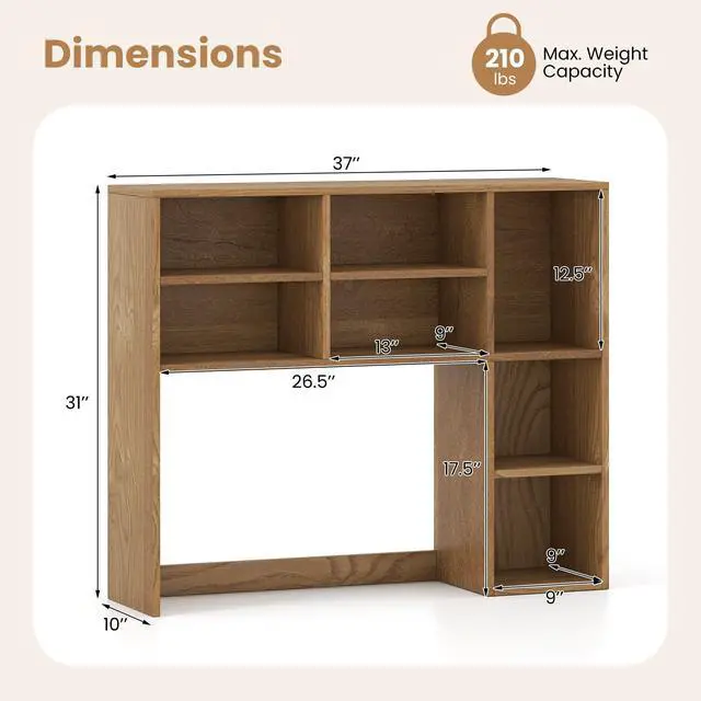 Alt view image 3 of 7 - Wooden Desktop Bookshelf, Countertop Desk Hutch w/ 7 Cubes & Adjustable Shelves, Anti-toppling Kits, Table Top Organizer Shelf Fits Monitors up to 27 for Dorm, Office, Study (Natural)