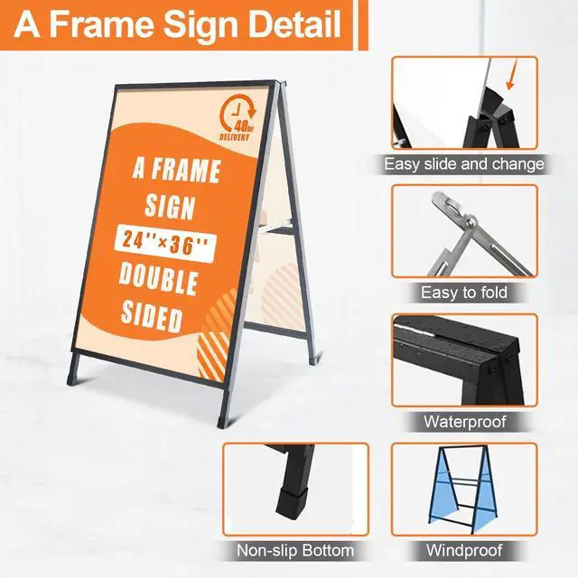 Alt view image 6 of 7 - Custom A Frame Sign Sidewalk Sign 24"x36" - Sandwich Board Signs Outdoor, Heavy Duty Slide-Folding Frame Custom Sign Holder|Poster Board for Business, Advertising(frame+insert)