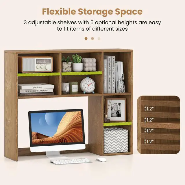 Alt view image 7 of 7 - Wooden Desktop Bookshelf, Countertop Desk Hutch w/ 7 Cubes & Adjustable Shelves, Anti-toppling Kits, Table Top Organizer Shelf Fits Monitors up to 27 for Dorm, Office, Study (Natural)