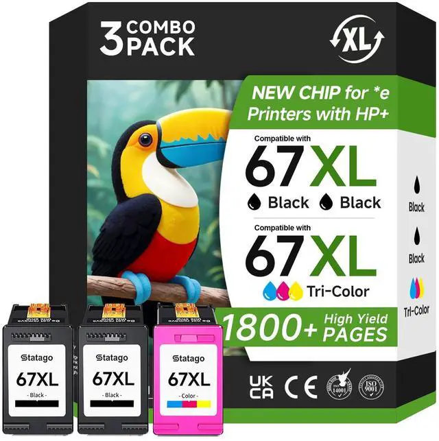 Main image of 67XL Ink Cartridges Black/Color Combo Pack Compatible for HP Ink 67 67XL Printer Ink 67 for DeskJet 2700e 2700 2855e 2800 2827e 2755e 2755 4155e 4255e for Envy 6000 6055e 6455e (3 Pack)