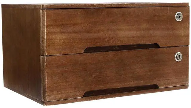 Main image of Desk Organizer with 2 Drawers, Wooden Desktop Storage Cabinet File Holder with Locks and Keys, Storage Organizer Filing Case for Office Bedroom Home, L15.8*W11*H8.7in, Walnut