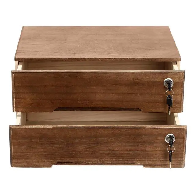 Alt view image 7 of 7 - Desk Organizer with 2 Drawers, Wooden Desktop Storage Cabinet File Holder with Locks and Keys, Storage Organizer Filing Case for Office Bedroom Home, L15.8*W11*H8.7in, Walnut
