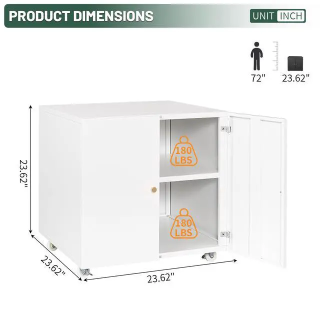 Alt view image 2 of 6 - Printer Stand with Storage Cabinet with Wheels,3D Heavy Duty Metal Large Printer Table with Adjustable Shelf for Home Office, Mobile Printer Cart,White,23.6" H