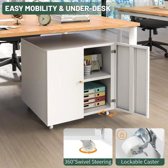Alt view image 3 of 6 - Printer Stand with Storage Cabinet with Wheels,3D Heavy Duty Metal Large Printer Table with Adjustable Shelf for Home Office, Mobile Printer Cart,White,23.6" H