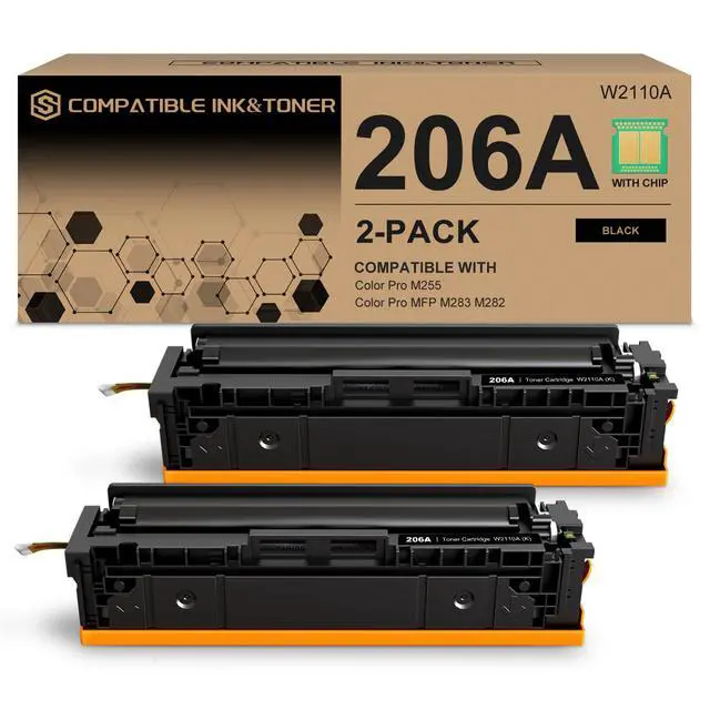 Main image of 206A Toner Cartridges Black (with Chip) Works with HP Color Pro MFP M283fdw M283cdw, Pro M255dw M255nw, MFP M282nw M283 M282 M255 Printer | W2110A 206X W2110X, Pack of 2