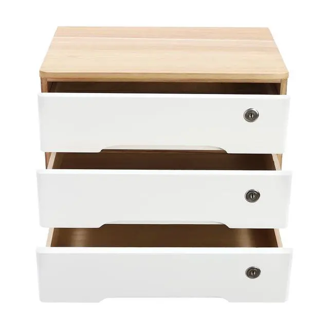 Alt view image 7 of 7 - Desk Organizer with 3 Drawers, Wooden Desktop Storage Cabinet File Holder with Locks and Keys, Storage Organizer Filing Case for Office Bedroom Home, L15.8*W11*H12.2in, Wood & White