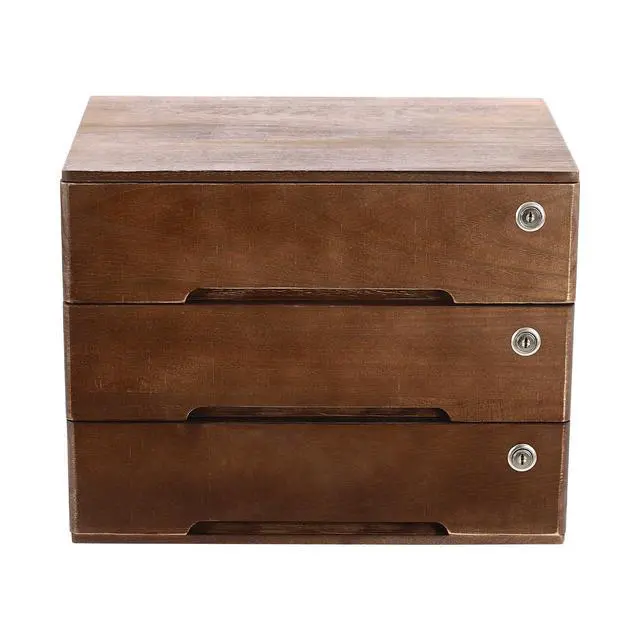 Alt view image 6 of 7 - Desk Organizer with 3 Drawers, Wooden Desktop Storage Cabinet File Holder with Locks and Keys, Storage Organizer Filing Case for Office Bedroom Home, L15.8*W11*H12.2in, Walnut