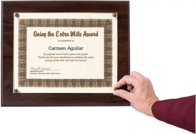 Alt view image 4 of 5 - Walnut Finish Wood Slide-in Certificate Wall Plaque, Recognition Award For School, Work, Appreciation Awards