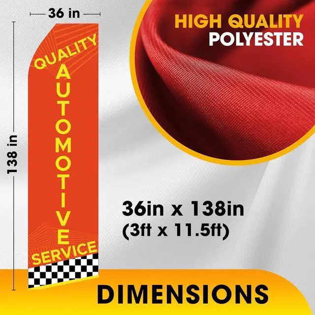 Alt view image 2 of 5 - Automotive Service Oil Change Brake Service King Flags Pack of 3 | 3 ft x 11.5 ft Outdoor Advertising Feather Flags for Auto Shops | Weatherproof Polyester Business Banners (Hardware Not Included)