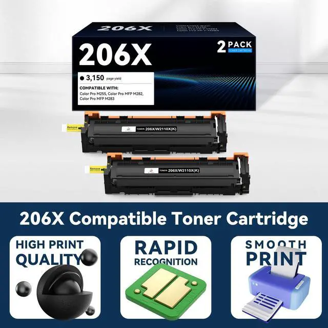 Alt view image 2 of 5 - 206X Black high-Yield Toner Cartridge Compatible Replacement for HP 206X 206A Black Toner Works with Color LaserJet Pro MFP M283fdw M283cdw M283fdn M282nw M255dw M255nw M283 M255 Printer Ink W2110X