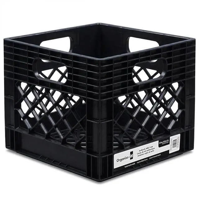 Alt view image 6 of 6 - 4 Pack Storage Milk Crate, Heavy Duty Versatile Box Organizers with Easy-Grip Handles, Interior 12.25"L x 12.25"W x 10.5"H, Black