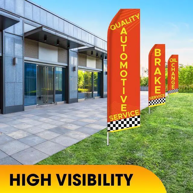 Alt view image 3 of 5 - Automotive Service Oil Change Brake Service King Flags Pack of 3 | 3 ft x 11.5 ft Outdoor Advertising Feather Flags for Auto Shops | Weatherproof Polyester Business Banners (Hardware Not Included)