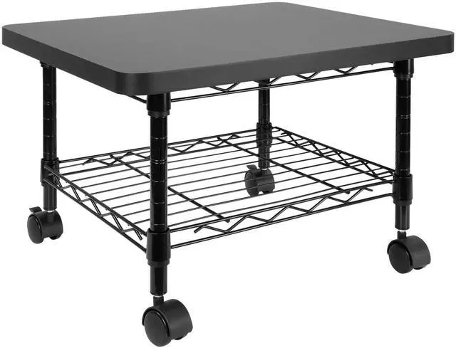 Main image of Under Desk Printer Stand with Wheels | Mobile Printer and Fax Cart with Storage Shelf for Office and Home Use, 2 Tiers (Black)