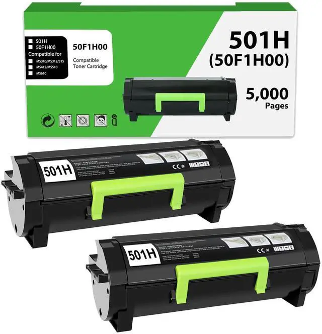 Main image of 50F1H00 501H Toner Cartridge Compatible for Lexmark 50F1H00 50F1000 Black Toner Cartridge for MS310dn MS312 MS410dn MS510dn MS610dn MS312dn MS315dn MS415dn Printer (5,000 Pages 2 Pack)