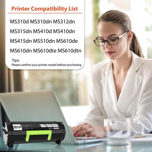 Alt view image 2 of 5 - 50F1H00 501H Toner Cartridge Compatible for Lexmark 50F1H00 50F1000 Black Toner Cartridge for MS310dn MS312 MS410dn MS510dn MS610dn MS312dn MS315dn MS415dn Printer (5,000 Pages 2 Pack)