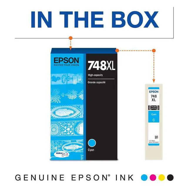 Alt view image 2 of 5 - 748 DURABrite Pro Ink High Capacity Cyan Cartridge (T748XL220) Works with WorkForce WF-6530 WF-6530, 6590, 8590, 6090, 8090