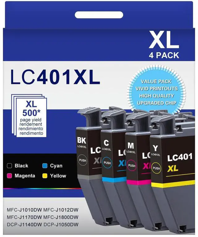 Main image of LC401XL LC401 4-Packs High Yield J1010DW Ink Cartridges Compatible for Brother 401XL LC-401 Ink Cartridges Work with MFC-J1010DW MFC-J1170DW MFC-J1012DW MFC-J1800DW (Black Cyan Magenta Yellow)