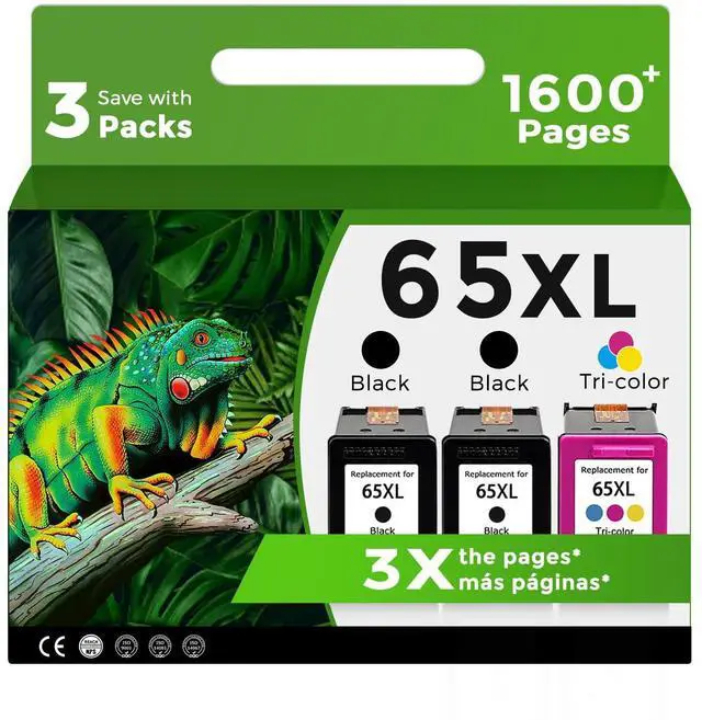 Main image of 3 Pack 65XL Remanufactured Ink Cartridge Replacement for HP Ink 65 XL2 Black 1 Color Combo HP65 XL,5055 5000 5052 5010 5070 5014 3755 3700 3772 2600 3752 2652 2655 2622 2640 Printer,BK Tricolor