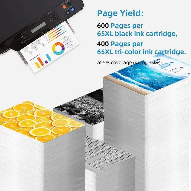 Alt view image 3 of 7 - 3 Pack 65XL Remanufactured Ink Cartridge Replacement for HP Ink 65 XL2 Black 1 Color Combo HP65 XL,5055 5000 5052 5010 5070 5014 3755 3700 3772 2600 3752 2652 2655 2622 2640 Printer,BK Tricolor