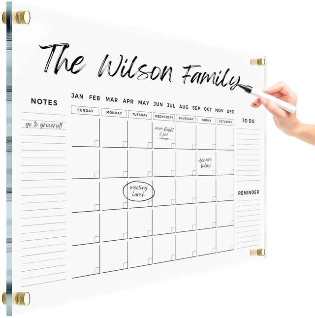 Main image of Premium Dry Erase Acrylic Wall Calendar Ultra-Clear - Customizable Wall Calendar 2026 Office Board Reusable Whiteboard Dry Erase Planner Family Calendar Calendar w Marker (28x20" - Gold Standoff)