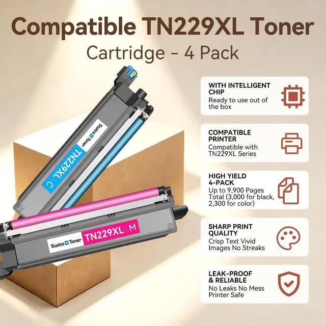 Alt view image 2 of 7 - TN229XL Toner 4 Pack Comapatible for Brother MFC-L3780CDW | TN229 TN 229XL Toner Cartridges | HL-L3280CDW MFC-L3720CDW HL-L3220CDW Compatible | Smart Chip | High Yield