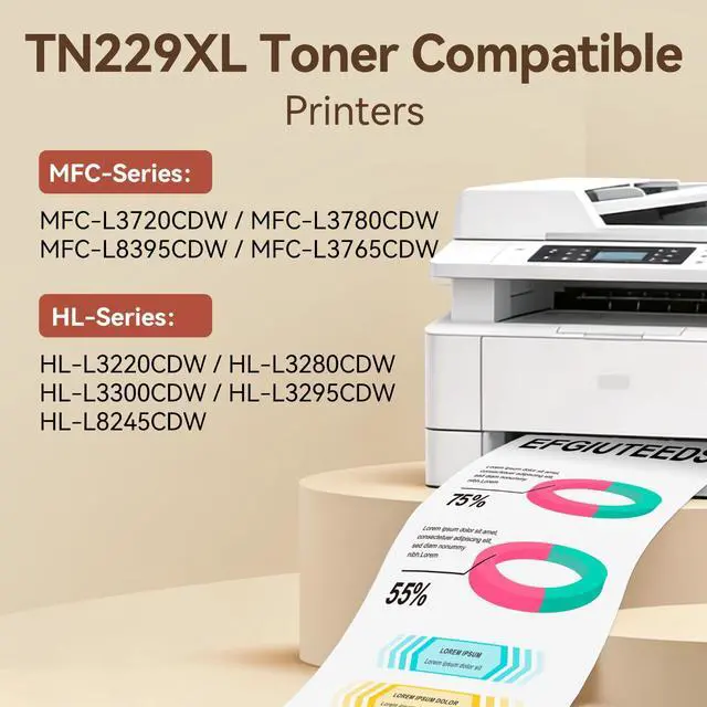 Alt view image 3 of 7 - TN229XL Toner 4 Pack Comapatible for Brother MFC-L3780CDW | TN229 TN 229XL Toner Cartridges | HL-L3280CDW MFC-L3720CDW HL-L3220CDW Compatible | Smart Chip | High Yield