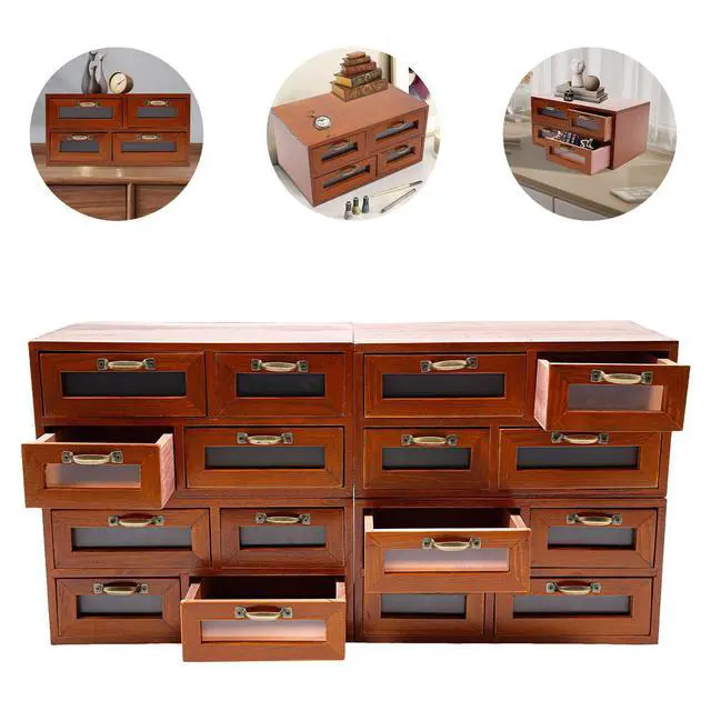 Alt view image 4 of 7 - Bamboo Desk Organizer With Drawers Desktop Storage Cabinet Box Wooden Storage Box Tabletop Storage Organization Box With 16 See-Through Drawers Multilevel Table Top Apothecary Cabinet (16 drawer)