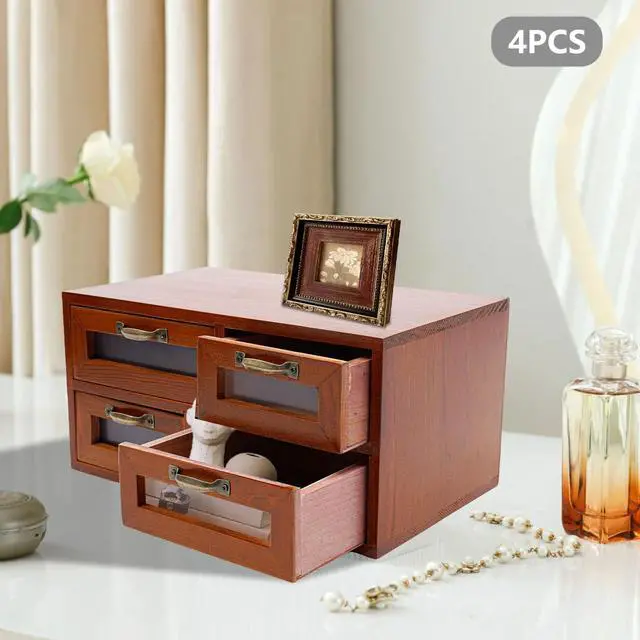 Alt view image 5 of 7 - Bamboo Desk Organizer With Drawers Desktop Storage Cabinet Box Wooden Storage Box Tabletop Storage Organization Box With 16 See-Through Drawers Multilevel Table Top Apothecary Cabinet (16 drawer)
