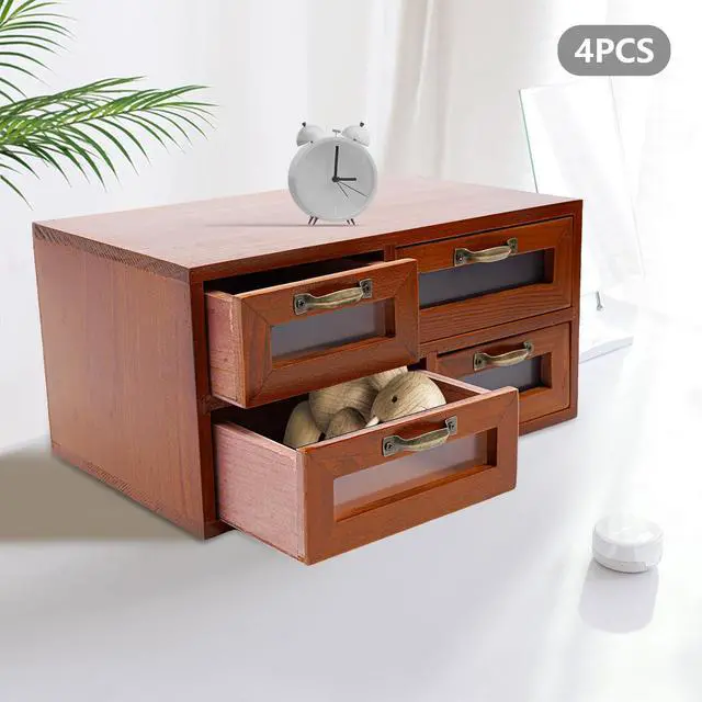 Alt view image 7 of 7 - Bamboo Desk Organizer With Drawers Desktop Storage Cabinet Box Wooden Storage Box Tabletop Storage Organization Box With 16 See-Through Drawers Multilevel Table Top Apothecary Cabinet (16 drawer)