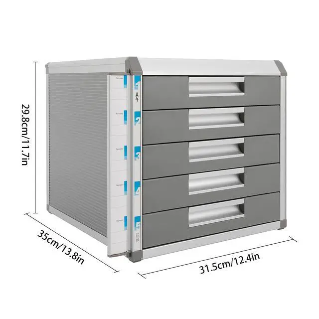 Alt view image 2 of 7 - 5 Tier Aluminium Desktop Drawer Organizer, File Organizer with Locking Drawer, Lockable Drawer Organizer, Office School Administrative Office Supplies