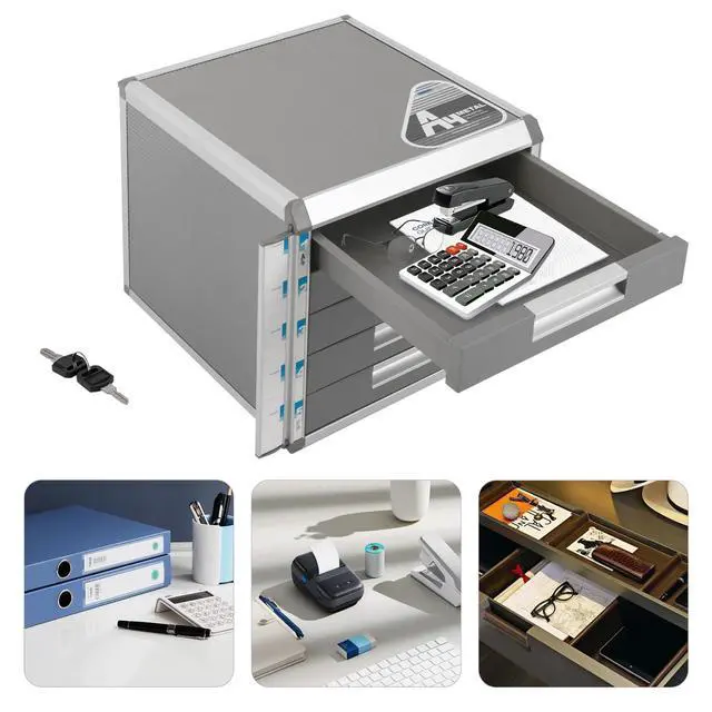 Alt view image 6 of 7 - 5 Tier Aluminium Desktop Drawer Organizer, File Organizer with Locking Drawer, Lockable Drawer Organizer, Office School Administrative Office Supplies