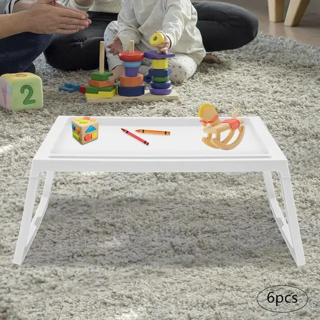 Alt view image 3 of 7 - 6PCS Bed Tray Tables, Foldable Laptop Desk Portable Breakfast Lap Desks Serving Food Trays with Foldable Legs for Eating, Sofa, Bed, Studying and Working (White)