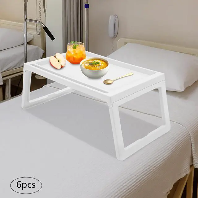 Alt view image 4 of 7 - 6PCS Bed Tray Tables, Foldable Laptop Desk Portable Breakfast Lap Desks Serving Food Trays with Foldable Legs for Eating, Sofa, Bed, Studying and Working (White)