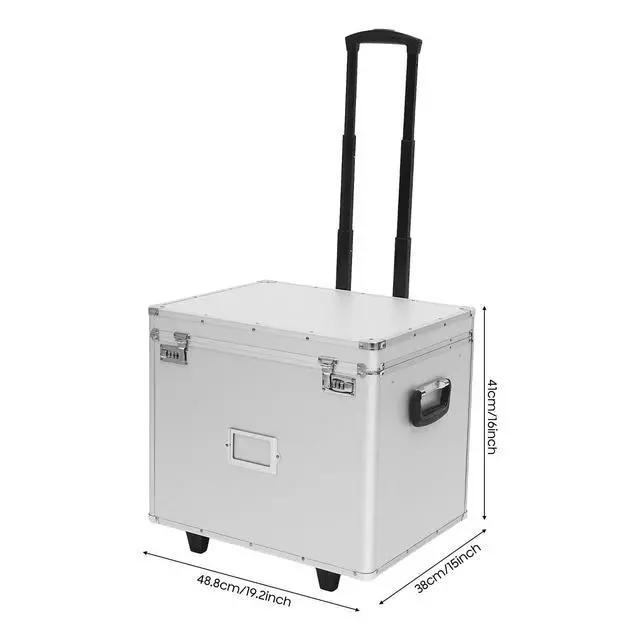 Alt view image 2 of 7 - Locking Mobile Storage File Box with Wheels, Portable Business Rolling Case with Combination Lock, Sorted Storage Large Capacity Organizer Document Box File Cabinet for Office Home School (Silver)