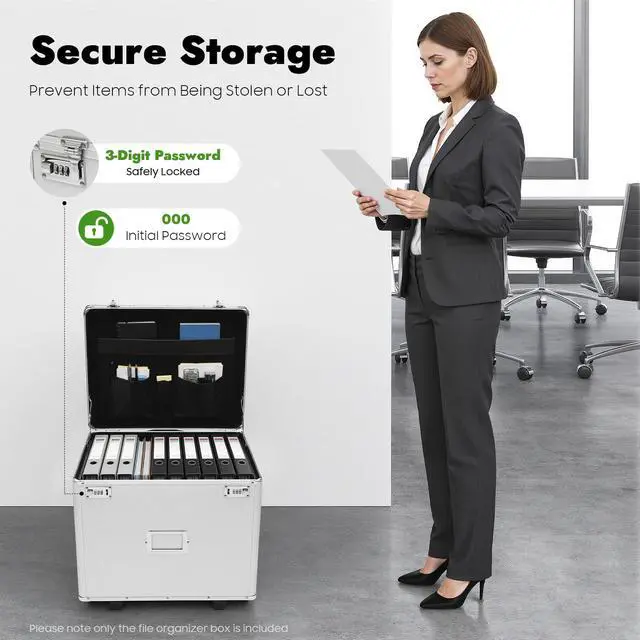Alt view image 5 of 7 - Locking Mobile Storage File Box with Wheels, Portable Business Rolling Case with Combination Lock, Sorted Storage Large Capacity Organizer Document Box File Cabinet for Office Home School (Silver)