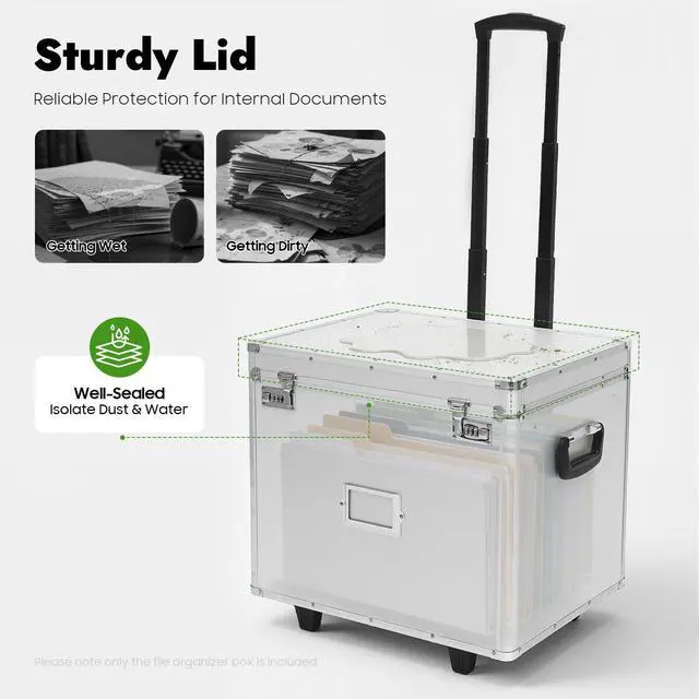 Alt view image 4 of 7 - Locking Mobile Storage File Box with Wheels, Portable Business Rolling Case with Combination Lock, Sorted Storage Large Capacity Organizer Document Box File Cabinet for Office Home School (Silver)