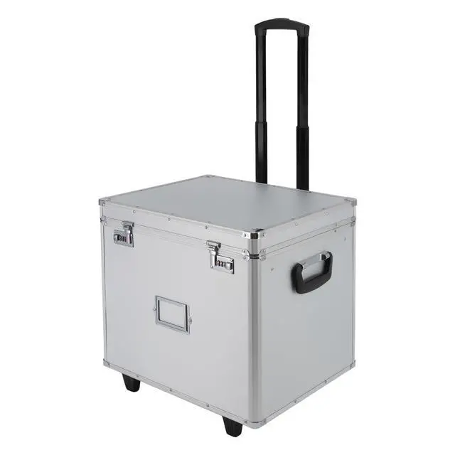 Alt view image 5 of 7 - Portable Locking File Storage, Aluminum Alloy Document Box with Wheels Rolling File Storage Organizer Box Large Capacity Multifunctional Filing Cabinet with Security Code Lock for Office Home