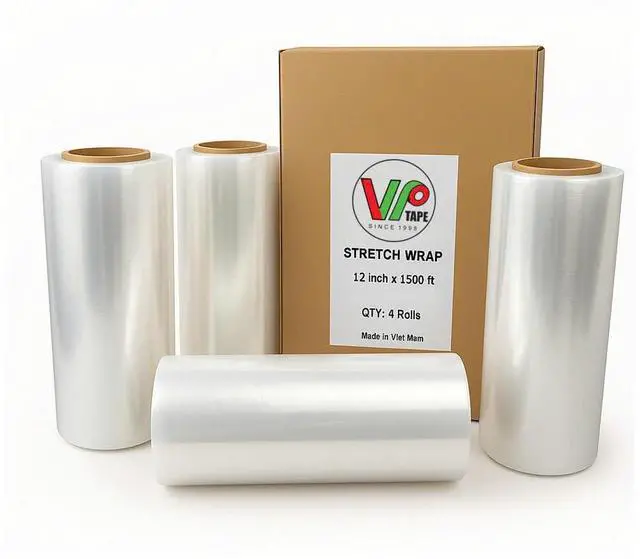 Main image of Stretch Wrap Industrial 12 Inch x 1500 Ft - 80 Gauge Thick - Clear, Stretch Film Rolls for Packaging Moving Packing Pallets (4)
