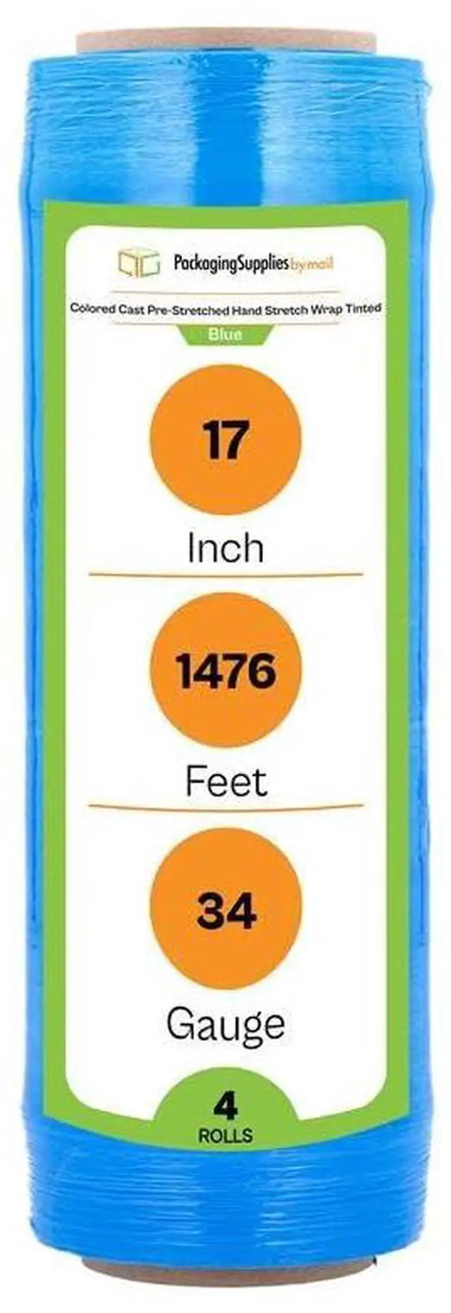 Main image of PSBM 4 Rolls 17 Inch x 1476 Feet 34 Gauge Pre-Stretched Film/Wrap, Industrial Strength Blue Shrink/Plastic Wrap for Moving, Packing, Shipping, Pallet Wrapping & Storage