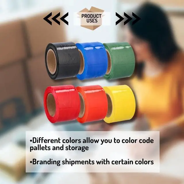 Alt view image 5 of 7 - PSBM 18 Rolls Dark Red 3 Inch x 1000 Feet 80 Gauge Mini Stretch Film/Wrap with Plastic Handle, Heavy Duty Industrial Strength Shrink/Plastic Wrap for Moving, Packing, Shipping, Bundling & Storage