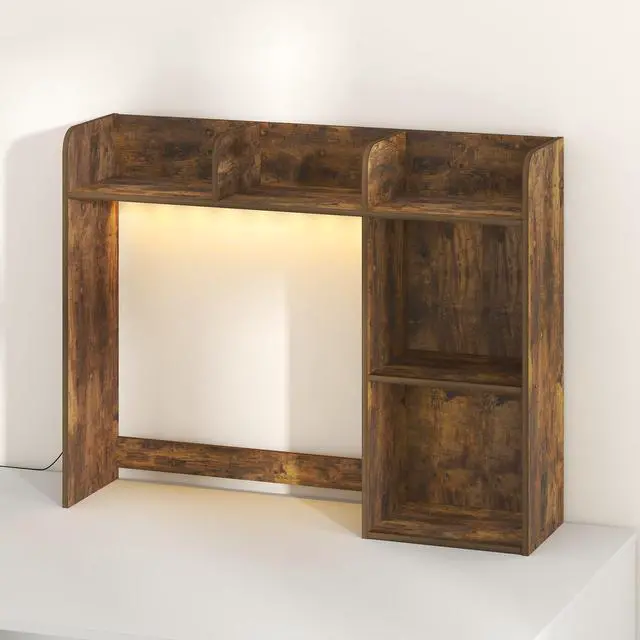 Alt view image 6 of 7 - Classic Desk Shelf with LED Lights, 5-Shelf Hutch, Amber Pine | LED Desktop Book Shelf, Desk Organzier, for Office Supplies, Office Desk Accessories